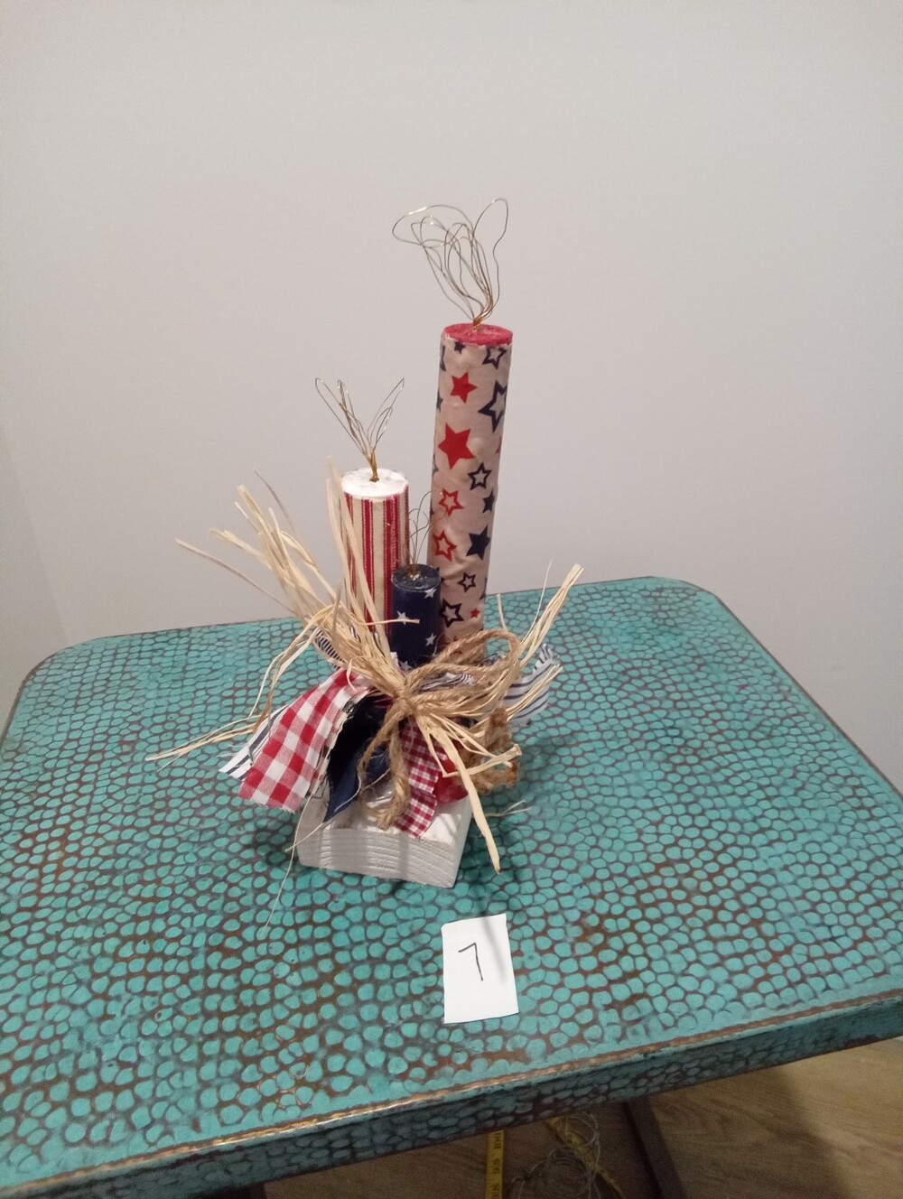 Handcrafted Patriotic Red, White & Blue Firecrackers Rustic Charm Shelf Sitter